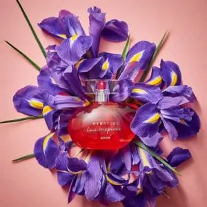 avon herstory inspires bottle on purple flowers