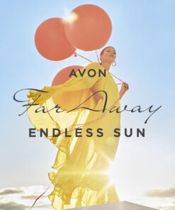 female model holding far away endless colored balloon in the sun