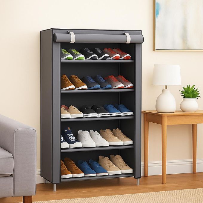 5-Layers Dustproof Shoe Rack Organizer with Adjustable Layers – Space-Saving Shoe Cabinet with Zipper Cover(60 * 30 * 90cm) Shopwice 5-Layers Dustproof Shoe Rack Organizer with Adjustable Layers – Space-Saving Shoe Cabinet with Zipper Cover(60 * 30 * 90cm)