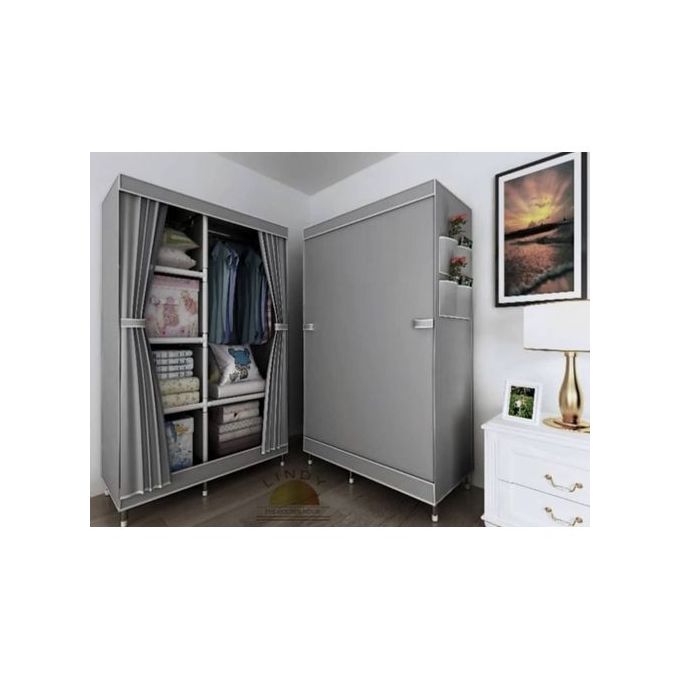 Lindy Portable Fabric Wardrobe - 6 Shelves - Grey Shopwice Lindy Portable Fabric Wardrobe - 6 Shelves - Grey