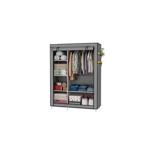 Lindy Portable Fabric Wardrobe - 6 Shelves - Grey Shopwice Lindy Portable Fabric Wardrobe - 6 Shelves - Grey - Image 2
