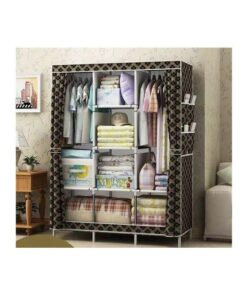 Portable Wardrobe 130-14S - 8 Shelves - Black/Gold
