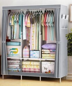 Wardrobe for Clothes, Portable Closet with Cover, 3-Column 3 Hanging Sections Organizer with Shelves, Dustproof Fabric Clothes Storage, Easy to Assemble