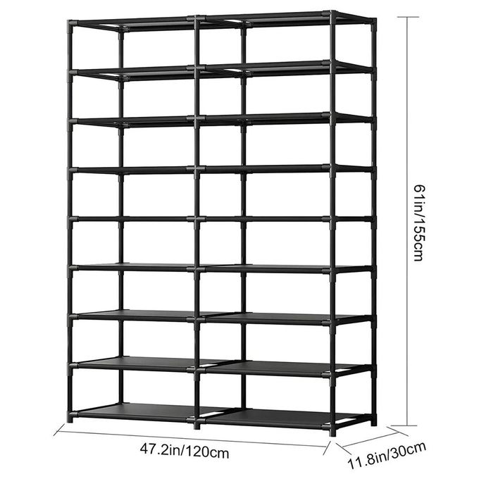 Shoe Organizer Rack - 9 Levels For 54 Pairs Large Capacity - Black Metal Shopwice Shoe Organizer Rack - 9 Levels For 54 Pairs Large Capacity - Black Metal - Image 3