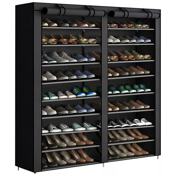 Shoe Organizer Rack - 9 Levels For 54 Pairs Large Capacity - Black Metal Shopwice Shoe Organizer Rack - 9 Levels For 54 Pairs Large Capacity - Black Metal