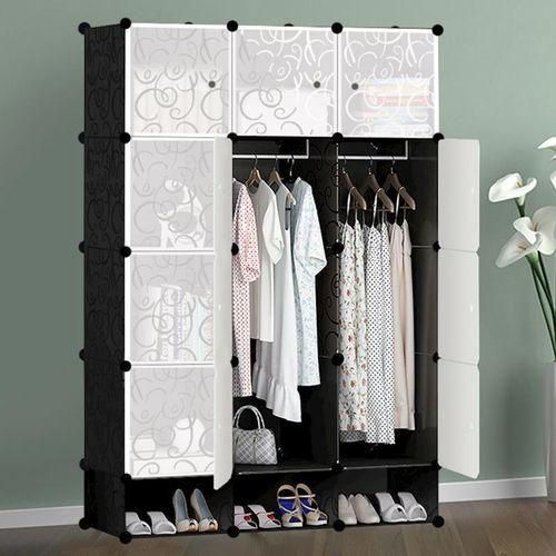 12 Portable Cubes Wardrobe With Shoe Rack - Black/White Shopwice 12 Portable Cubes Wardrobe With Shoe Rack - Black/White