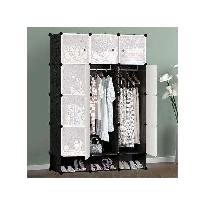 12 Portable Cubes Wardrobe With Shoe Rack - Black/White Shopwice 12 Portable Cubes Wardrobe With Shoe Rack - Black/White
