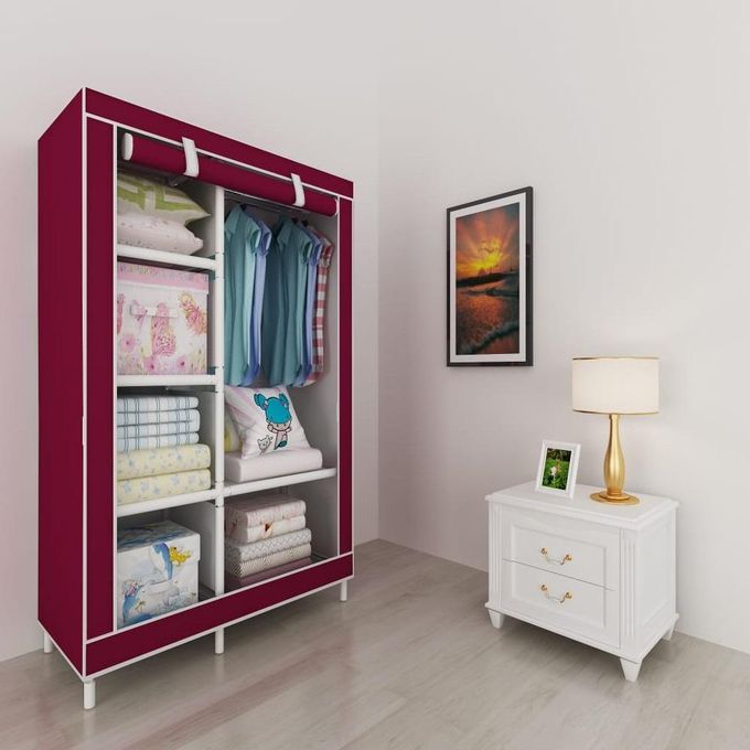 Lindy Foldable Wardrobe 6 Shelves - Red Shopwice Lindy Foldable Wardrobe 6 Shelves - Red