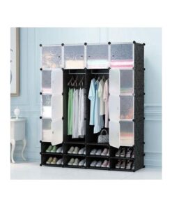 Lindy 16 Cubes Wardrobe + 8 Shoe Rack - Black/White