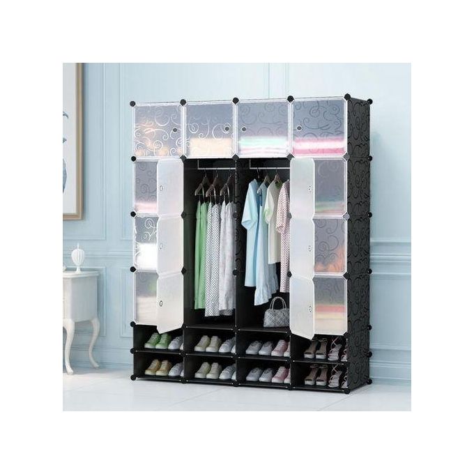 Lindy 16 Cubes Wardrobe + 8 Shoe Rack - Black/White Shopwice Lindy 16 Cubes Wardrobe + 8 Shoe Rack - Black/White