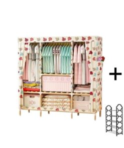 3-in-1 Wooden Foldable Wardrobe + Shoe Rack - Multicoloured