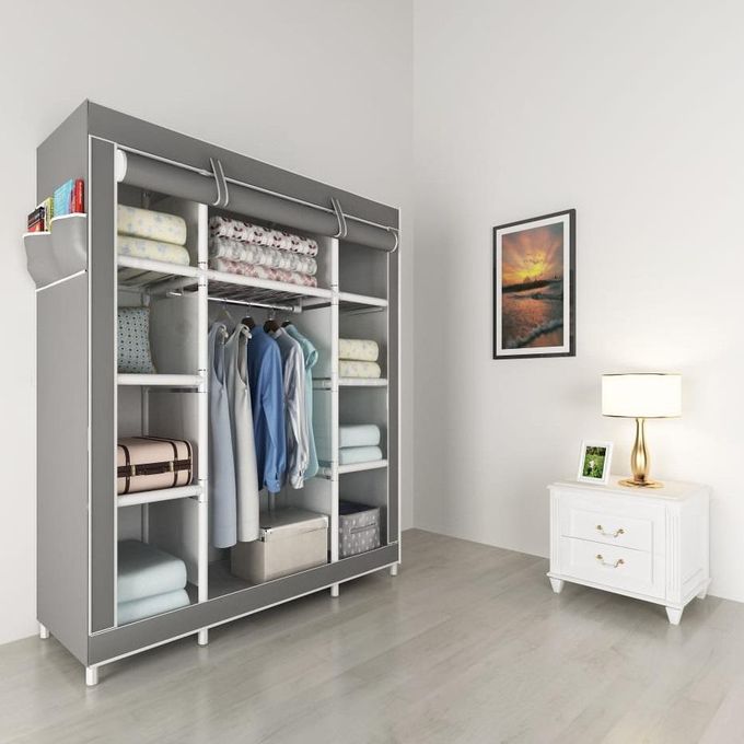 Lindy Foldable Wardrobe 8 Shelves - Grey Shopwice Lindy Foldable Wardrobe 8 Shelves - Grey