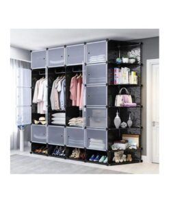 20 Cubes Wardrobe + 4 Shoe Racks + 6 Corners - Black/White