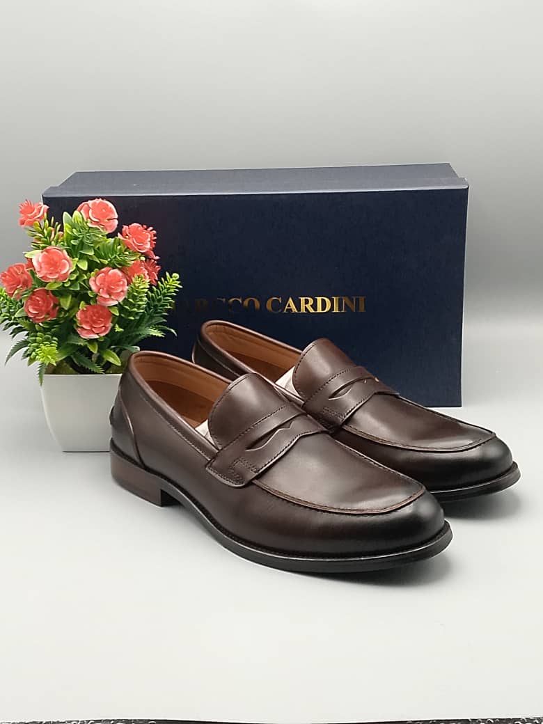 Marco Cardini Two-Tone Brown Burnished Leather Penny Loafers