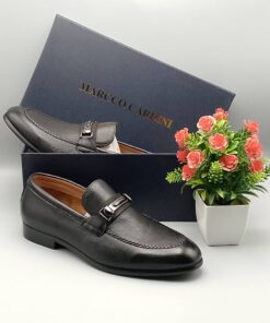 Marco Cardini Black Pebbled Leather Horsebit Loafers
