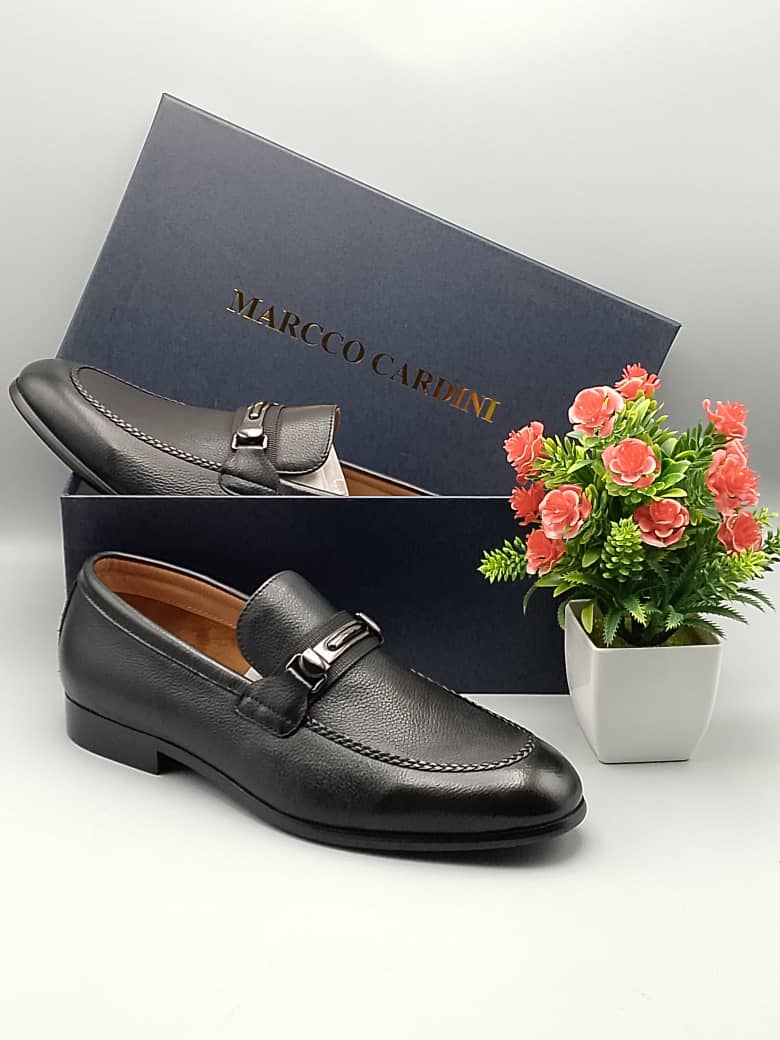 Marco Cardini Black Pebbled Leather Horsebit Loafers
