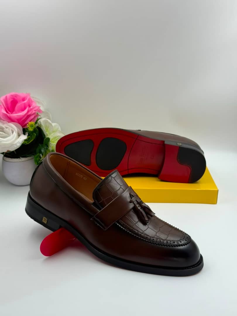 Imperial Men's Crocodile-Embossed Tassel Leather Loafer – Brown