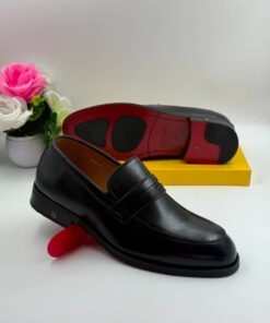 Plain Round Toe Leather Penny Loafer-Black
