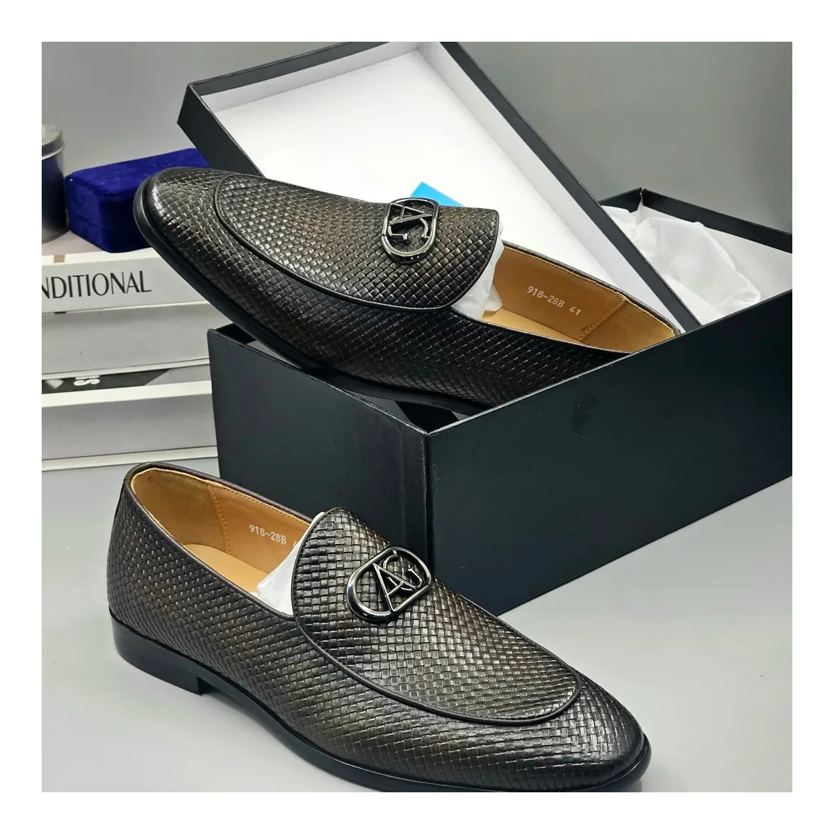 AG Executive Coffee-Brown Patterned Leather Loafer Shoe