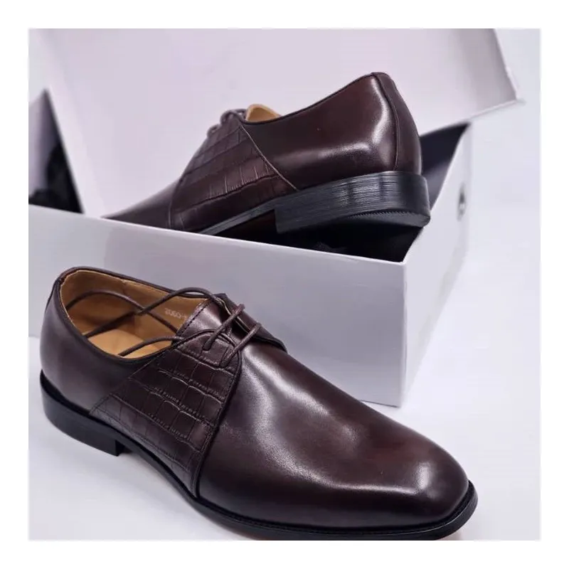 Executive Brown Polished Leather Shoe with Crocodile Partten