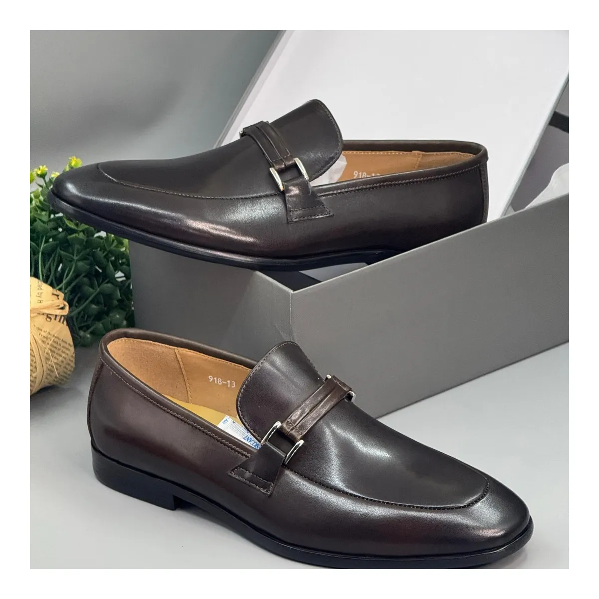 AD Maurizio Dark Brown Plain Leather Loafer Shoe