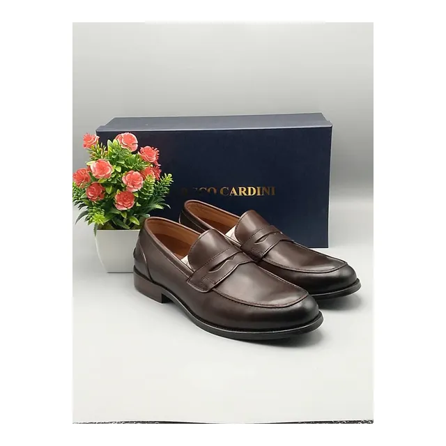 Marco Cardini Two-Tone Brown Burnished Leather Penny Loafers