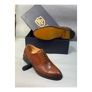 Brown Brogue Cap-Toe Oxford Shoes